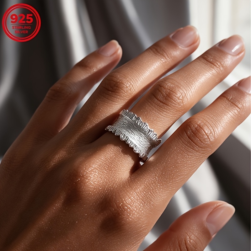 925 Silver Adjustable Open Lace Trim Geometric Ring, Stylish Gift